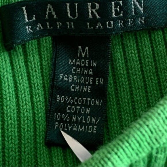 Lauren Ralph Lauren Rib Knit Sweater Womens Medium Logo Buttons Blue Green Prep - Picture 2 of 9